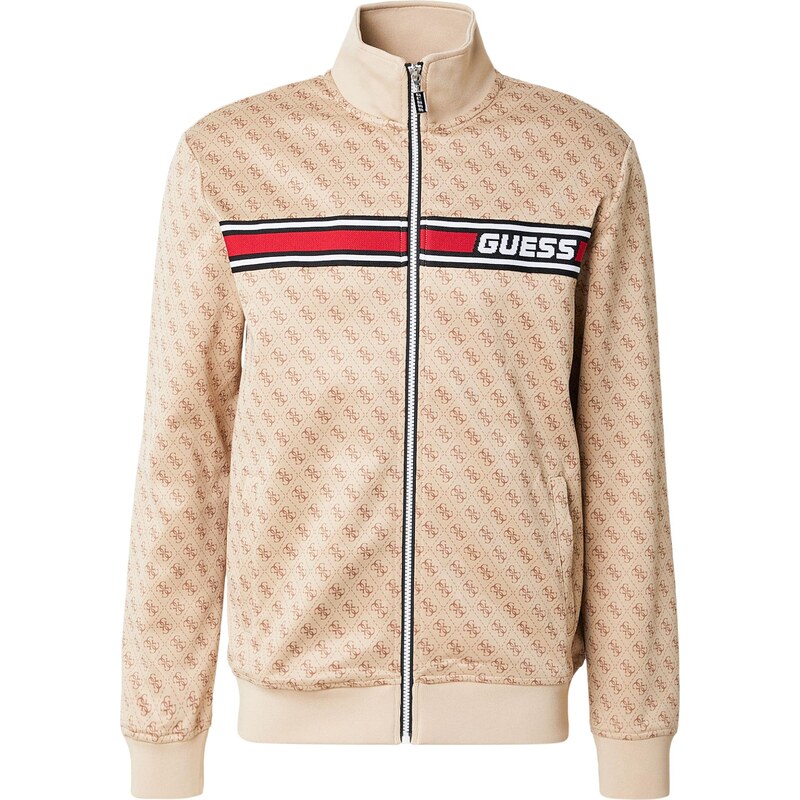 GUESS Športová mikina so zipsom Korbin kapučíno / červená / čierna / 67572429