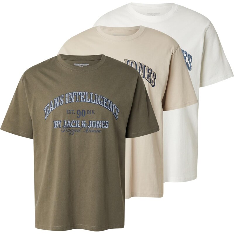 JACK & JONES Tričko JJEDENVER krémová / tmavomodrá / zelená / biela 67572824