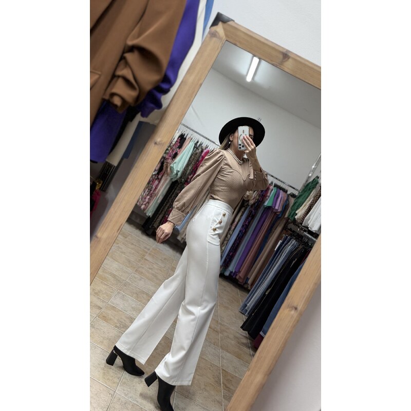 Elegantné biele nohavice s vysokým pásom Lavio 63789050