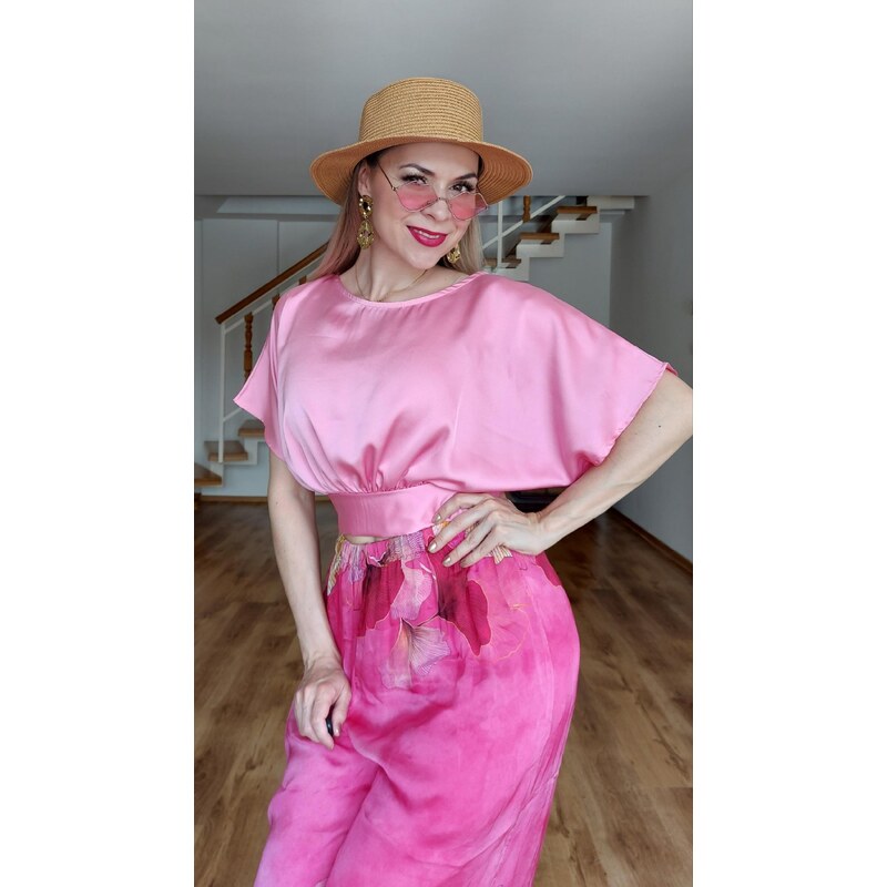 E-shop Ružový elegantný crop top Mina