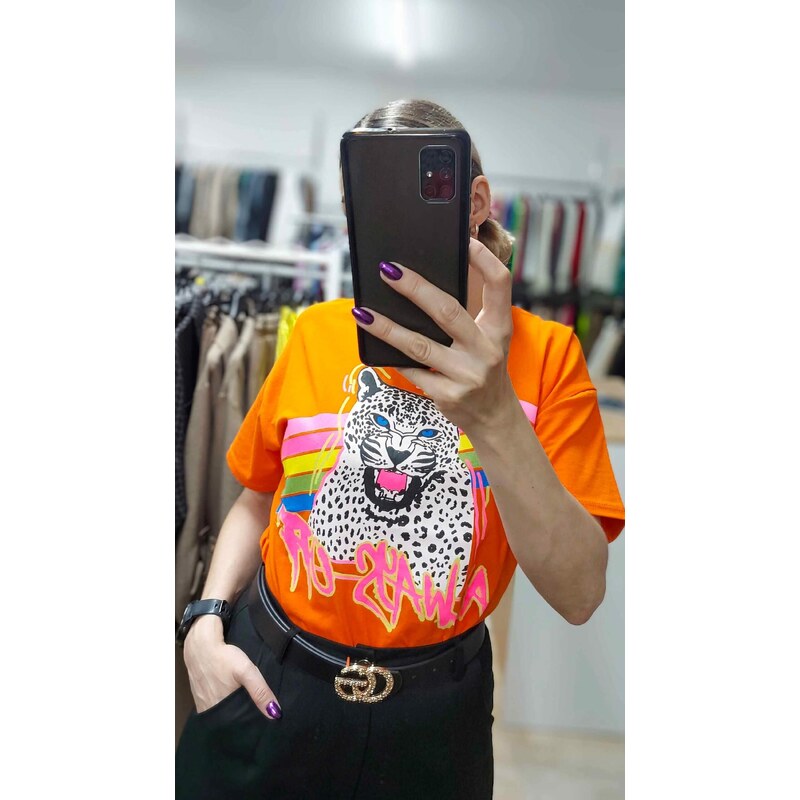 E-shop Oranžové tričko s potlačou Color Splash