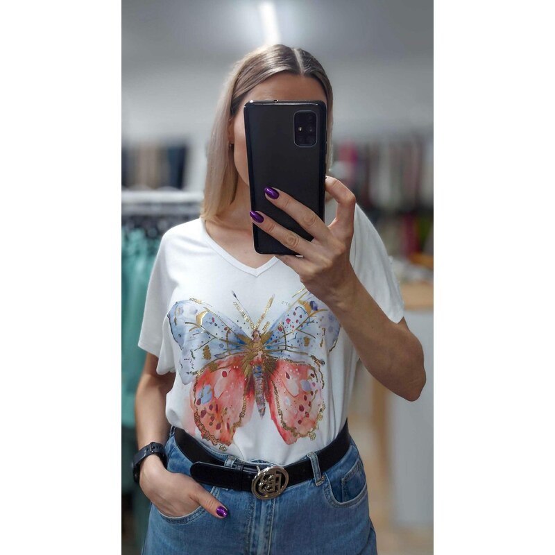 E-shop Elegantné biele tričko s krátkym rukávom