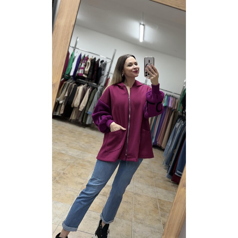 E-shop Fuchsiová dámska oversized mikina Calma