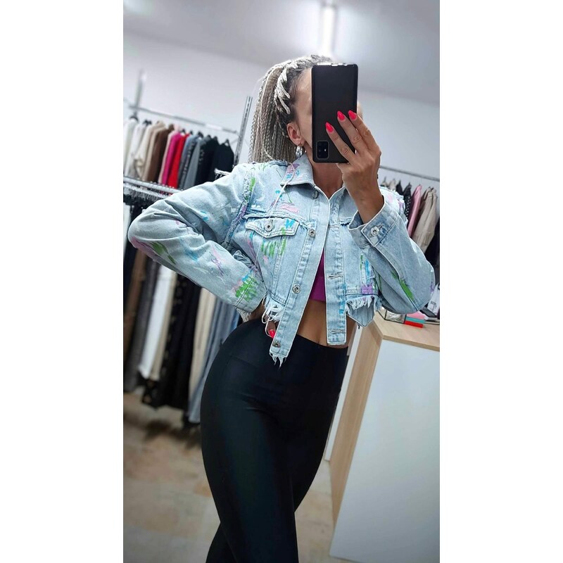 E-shop Bledomodrá rifľová crop krátka bunda Alison