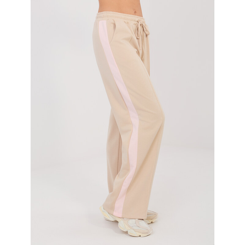 RUE PARIS Béžové tepláky s ružovým pruhom 67580810