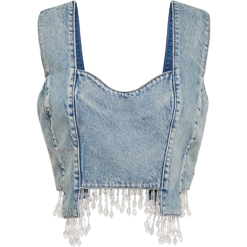 Ganni Embellished denim crop top 68194817