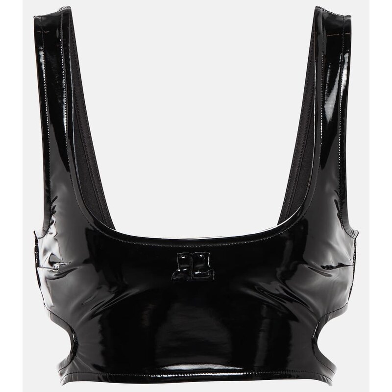 Courreges CourrÃ¨ges Faux leather cutout crop top 68251069