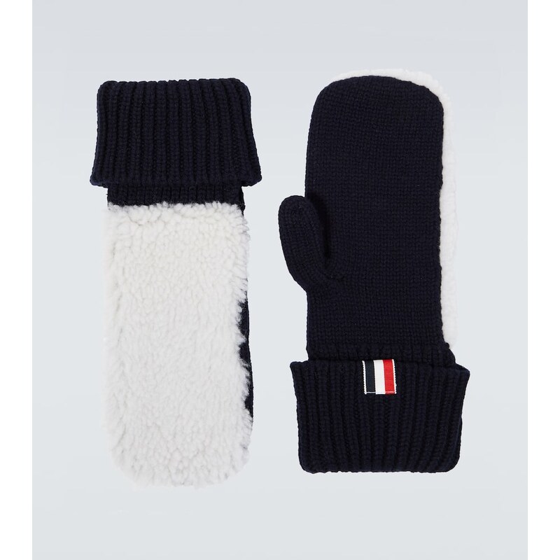 Thom Browne Shearling-trimmed wool mittens 68112767