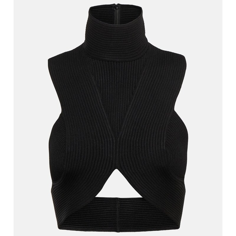 Alaia AlaÃ¯a Ribbed-knit halterneck crop top 67968541