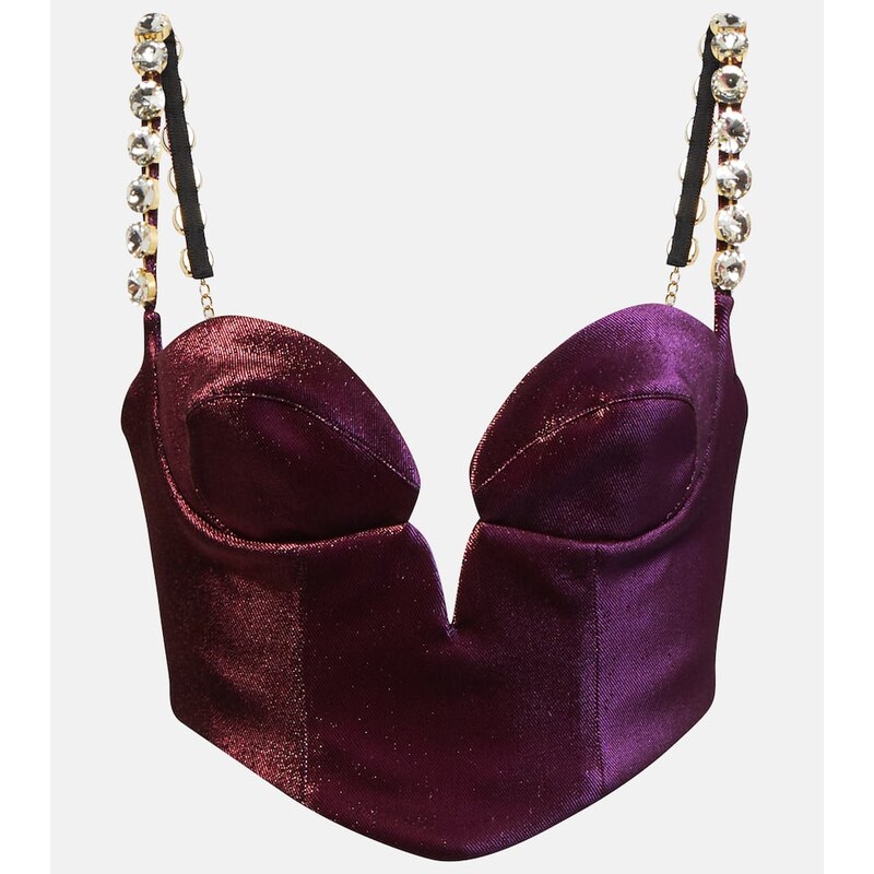 Area Embellished cotton-blend cropped top 68151830