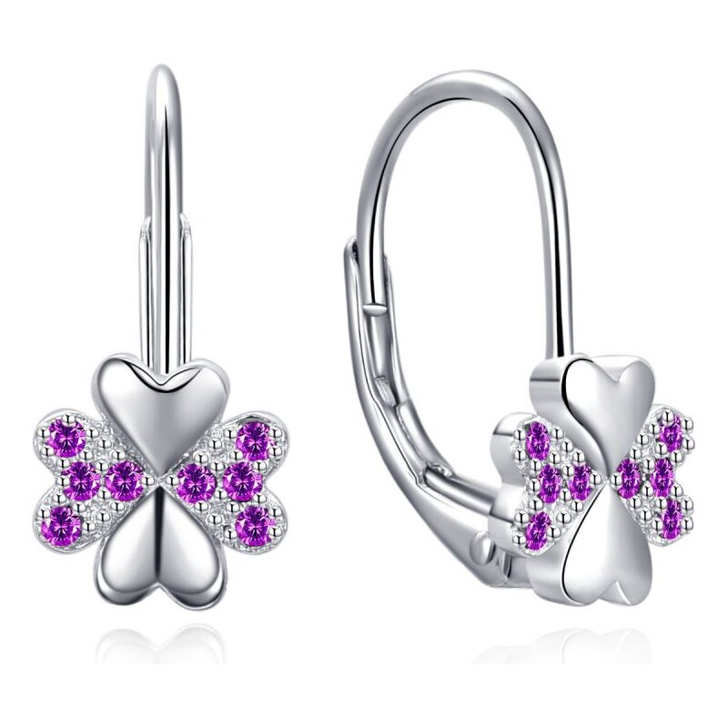 MOISS Strieborné náušnice s fuchsiovými zirkónmi štvorlístky E0000567 67590947