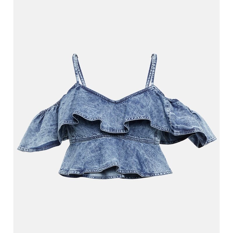 Marant Etoile Voloteo ruffled chambray crop top 67947814