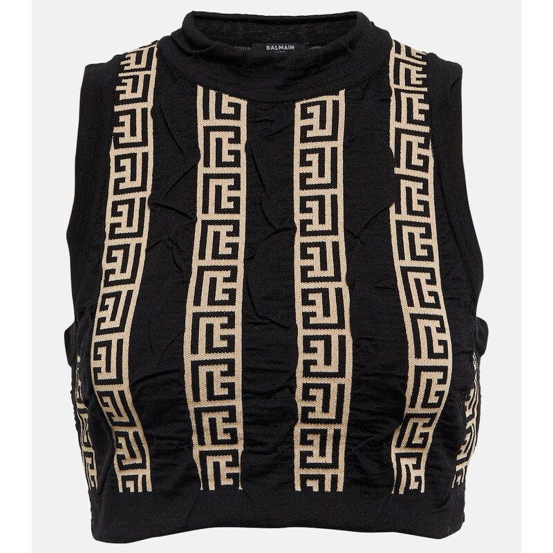 Balmain Monogram wool-blend crop top 68019187