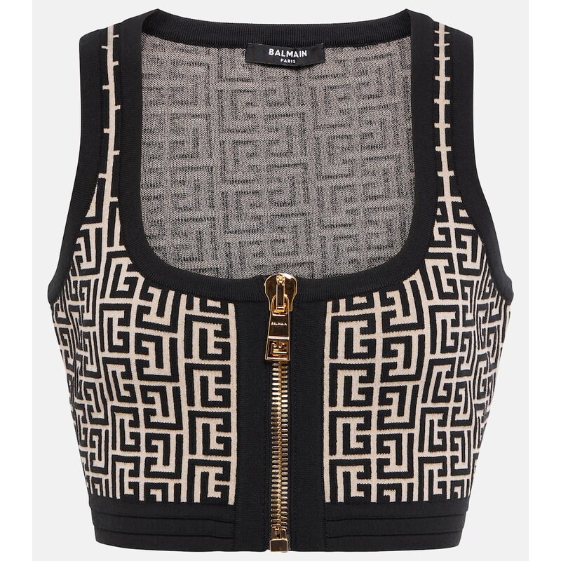 Balmain Monogram wool-blend crop top 68177270