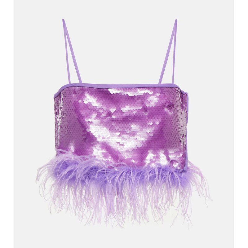 Giuseppe di Morabito Feather-trimmed sequined crop top 67937688