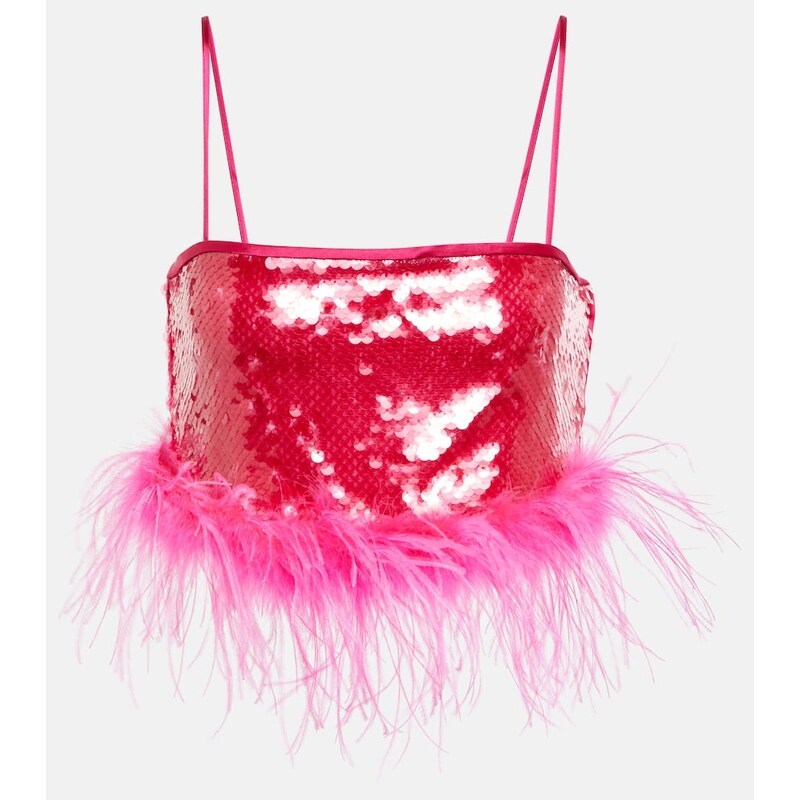 Giuseppe di Morabito Sequined feather-trimmed crop top 67988604