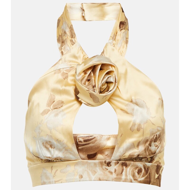 Alessandra Rich Floral silk satin crop top 68223489