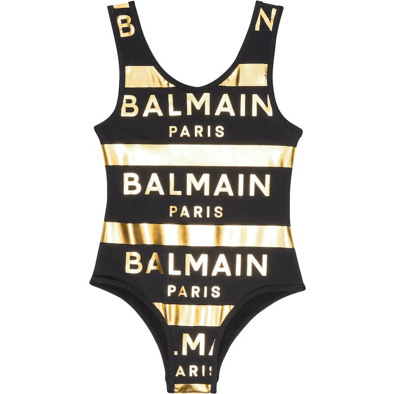 Balmain Kids Logo striped swimsuit 67977836