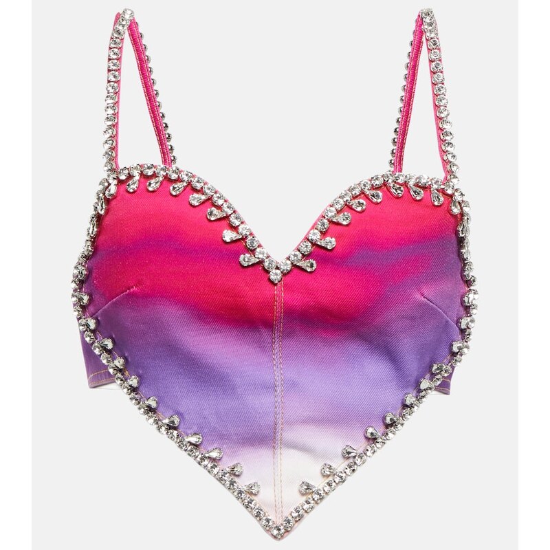 Area Cropped embellished ombrÃ denim top 68412819