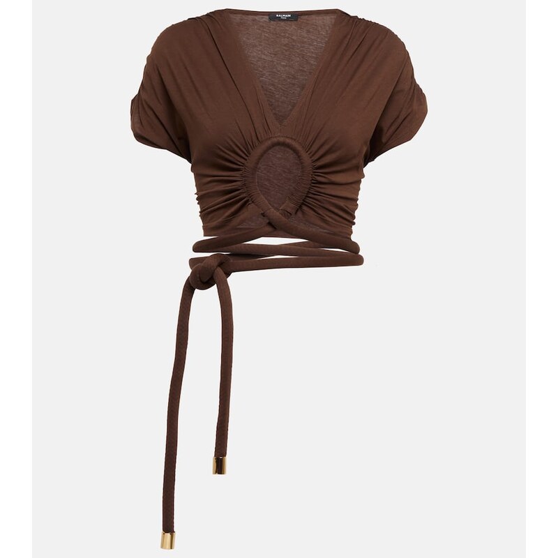 Balmain Draped cutout jersey tie top 68134539