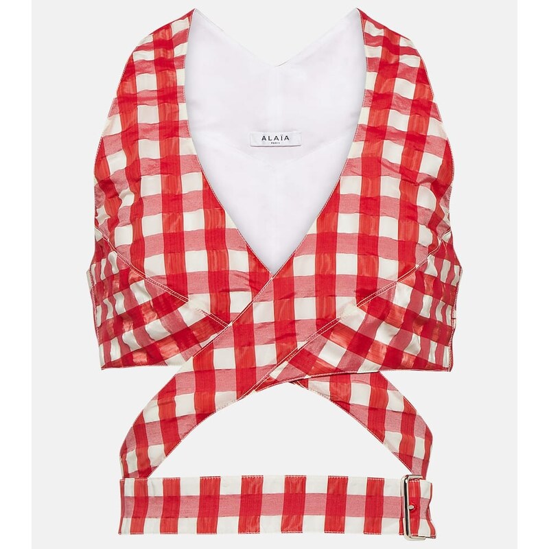 Alaia AlaÃ¯a Vichy gingham cutout crop top 68318504