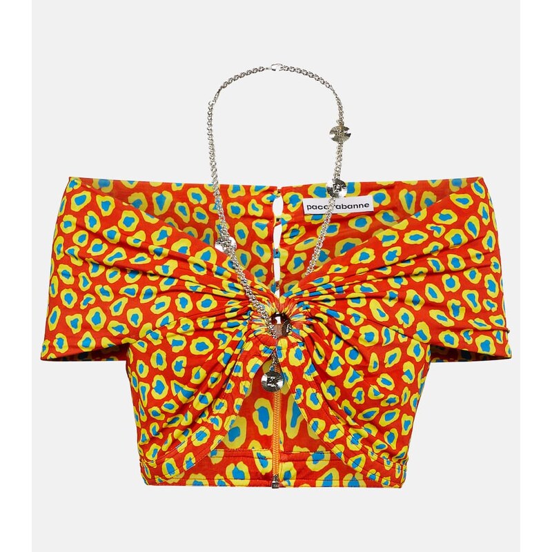 Rabanne Printed strapless crop top 68020084