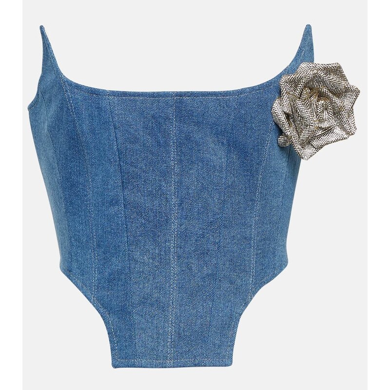 Giuseppe di Morabito Floral-appliquÃ denim bustier 68179987