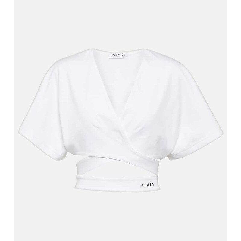 Alaia AlaÃ¯a Logo cotton jersey crop top 68203516