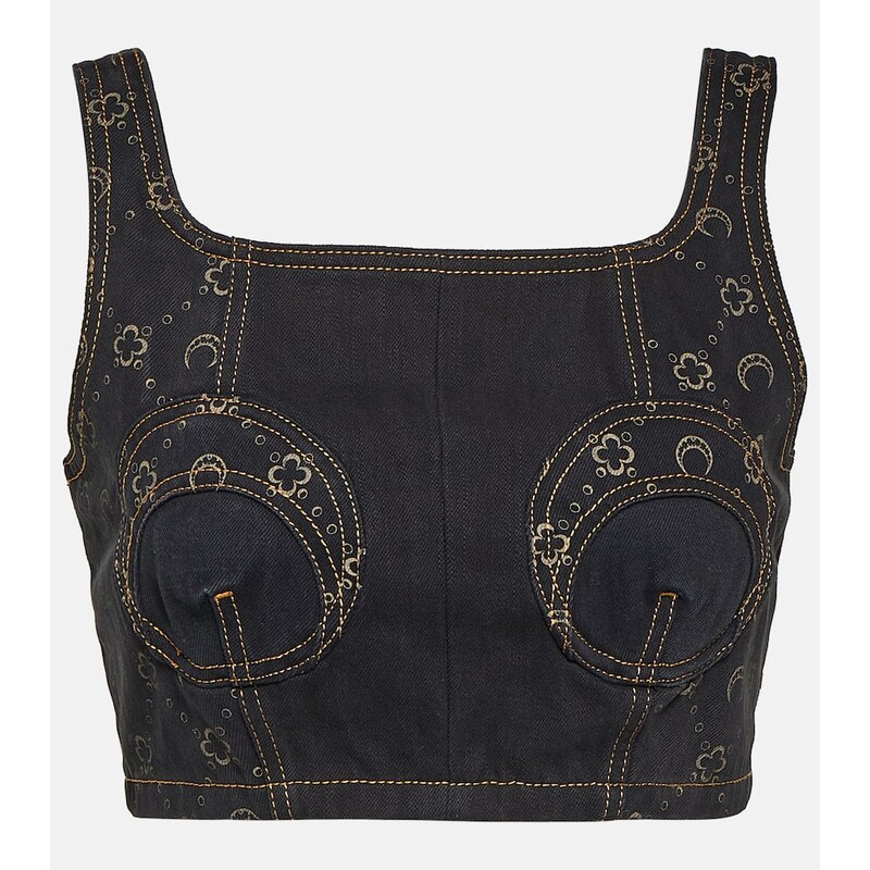 Marine Serre Regenerated cropped denim bustier 67949039