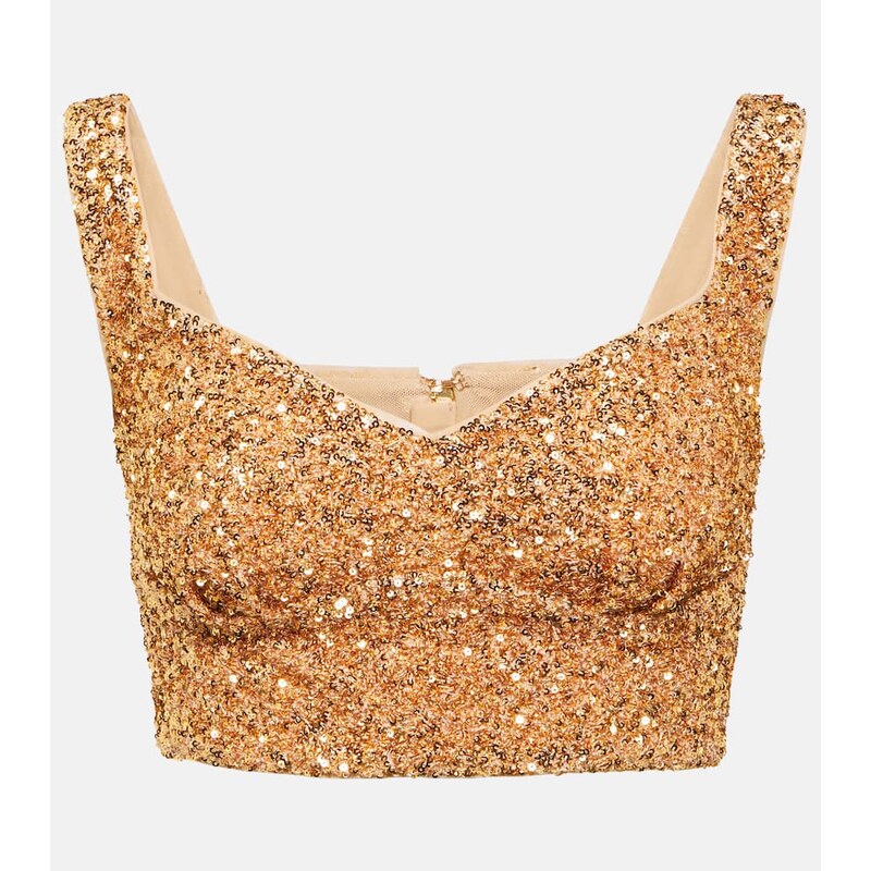 Self-Portrait Sequined cropped top 68182542