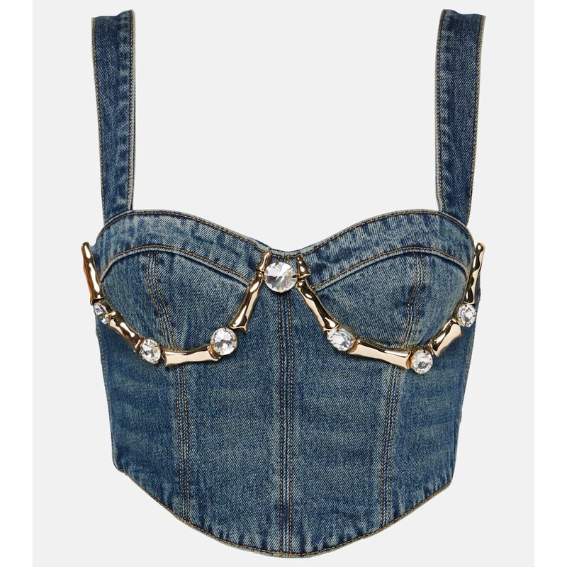 Area Claw embellished denim bustier 68058268