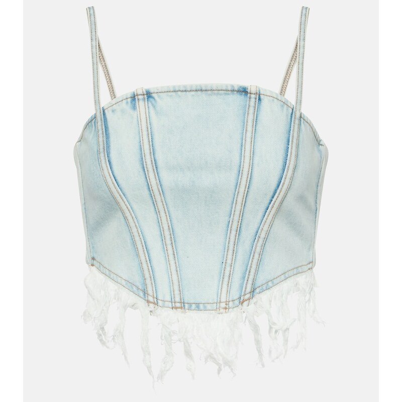Alessandra Rich Distressed denim bustier 68292549