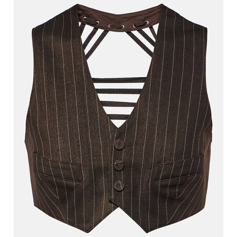 Jean Paul Gaultier Pinstripe cropped wool-blend vest 68275629