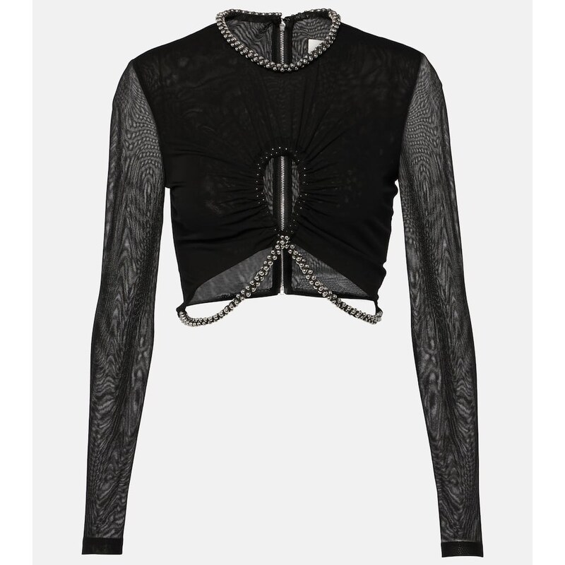 Dion Lee Embellished cutout jersey crop top 68190968