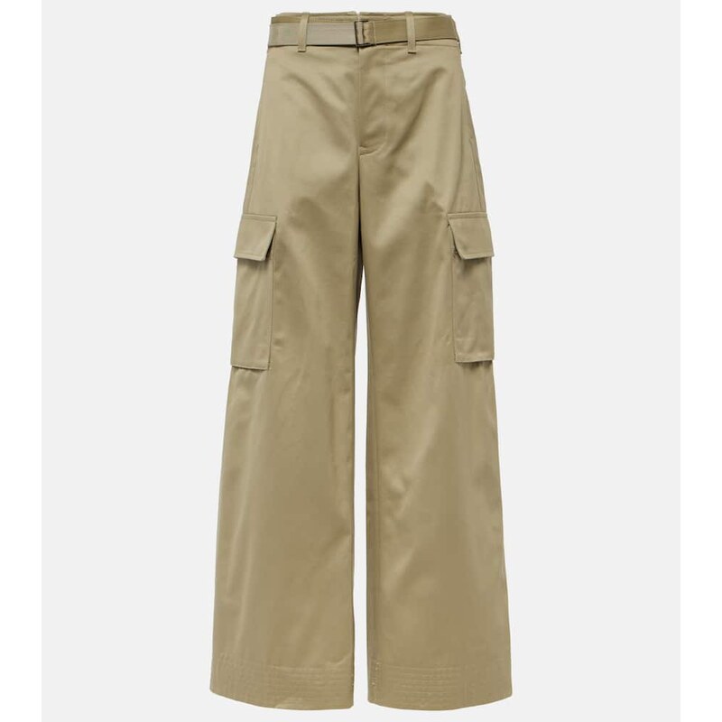 Sacai High-rise cotton gabardine wide-leg pants 68032603