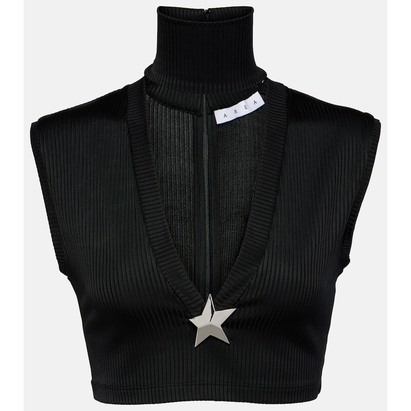 Area Star Stud ribbed-knit crop top 68048082