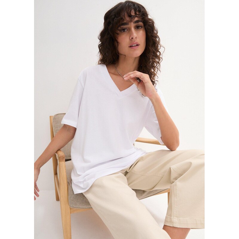 bonprix Široké dlhé tričko, V-výstrih (5 ks), krátky rukáv, farba 44734672