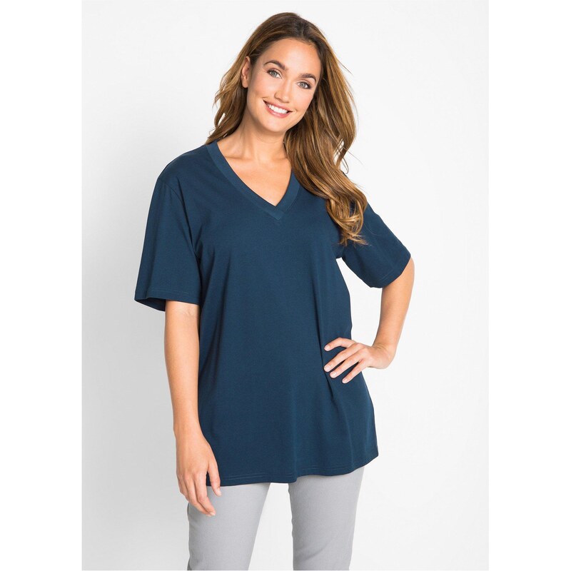 bonprix Široké dlhé tričko, V-výstrih (5 ks), krátky rukáv, farba 44740980