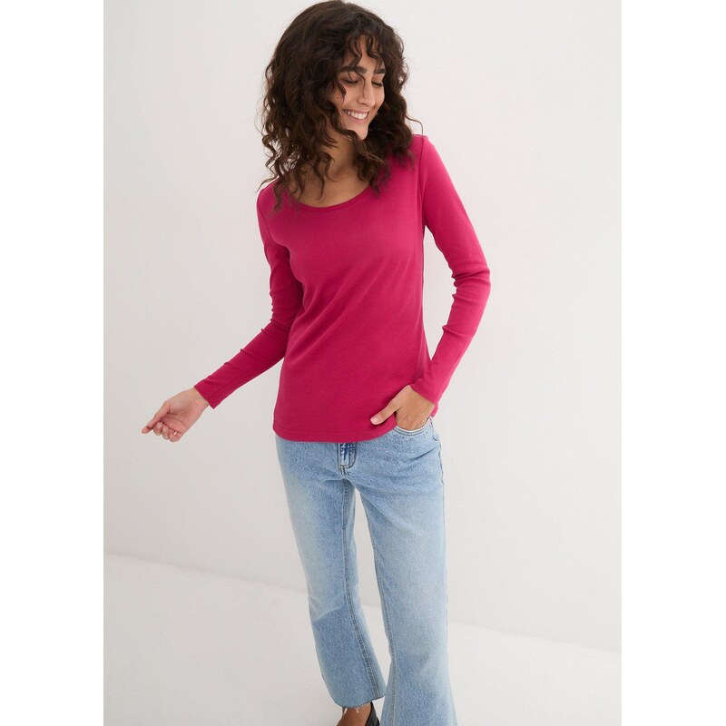 bonprix Tričko s dlhým rukávom z čistej bio bavlny, farba ružová 48899140