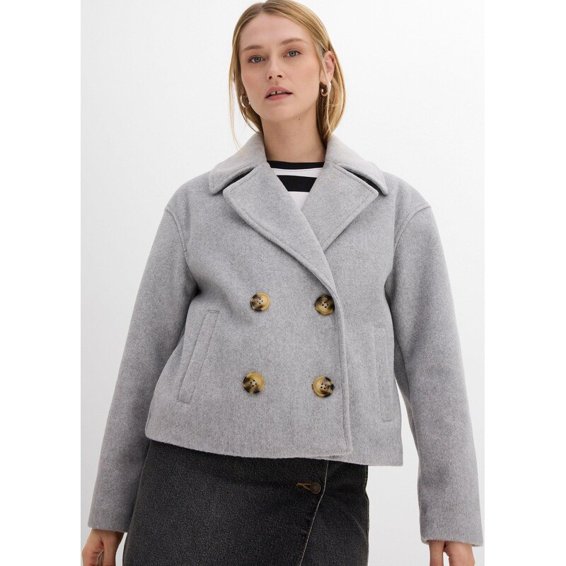 bonprix Krátka bunda vo vlnenom vzhľade, farba šedá 61718500