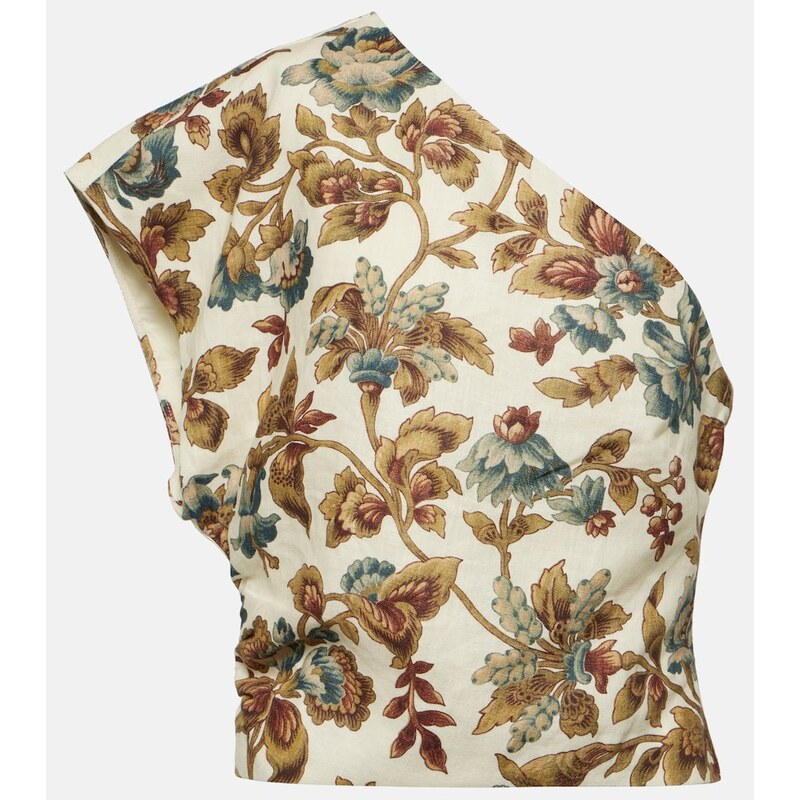 SIR Eleanora floral one-shoulder linen crop top 68011148