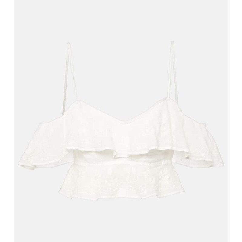 Isabel Marant Eliani embroidered ruffled ramie crop top 68143818