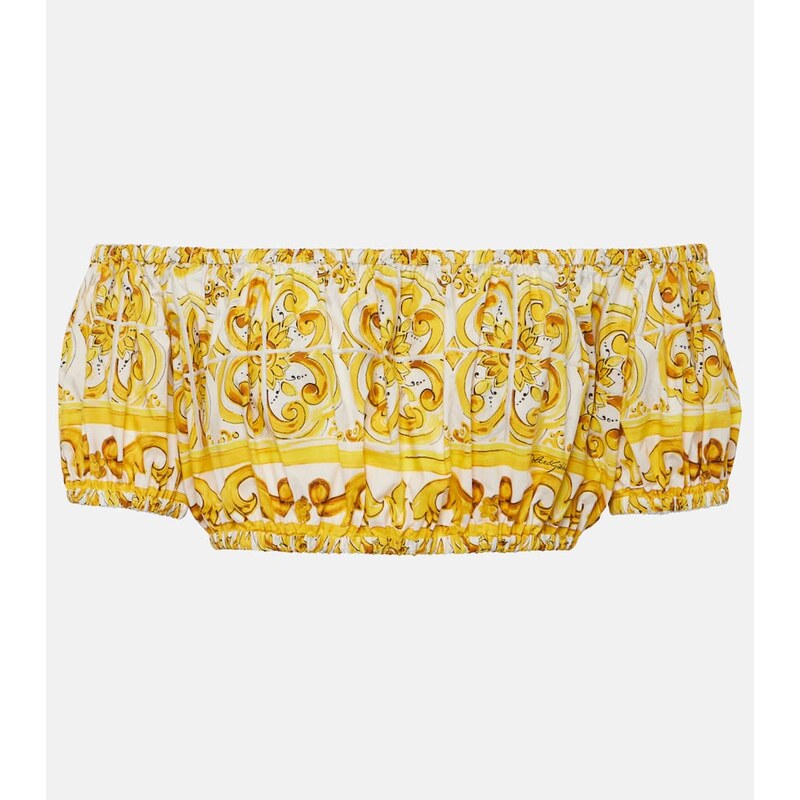 Dolce&Gabbana Majolica off-shoulder cotton crop top 68306329