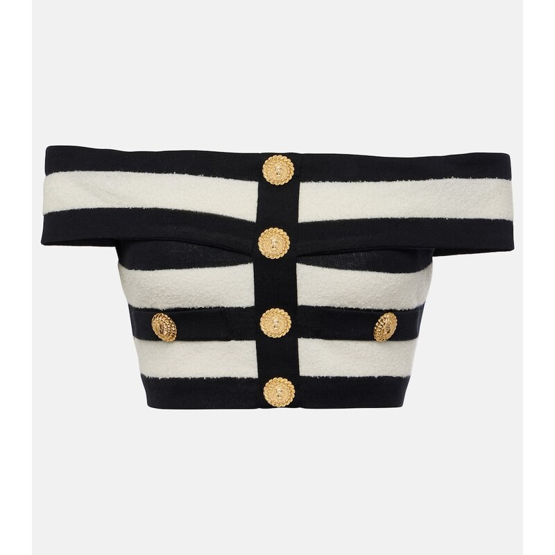 Balmain Striped off-shoulder crop top 67940099