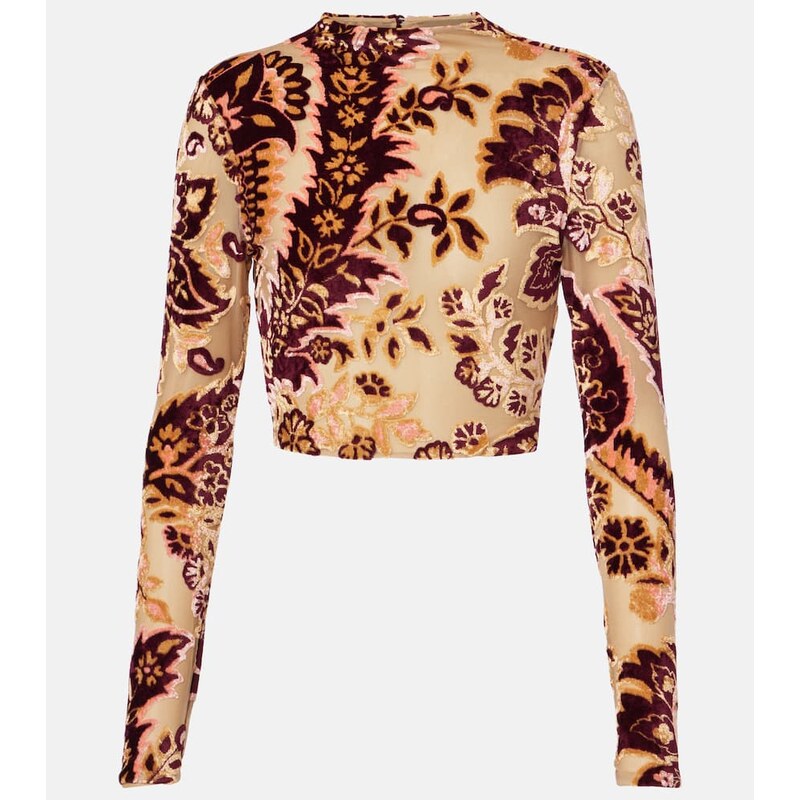 Etro Paisley tulle and velvet jacquard crop top 67940287