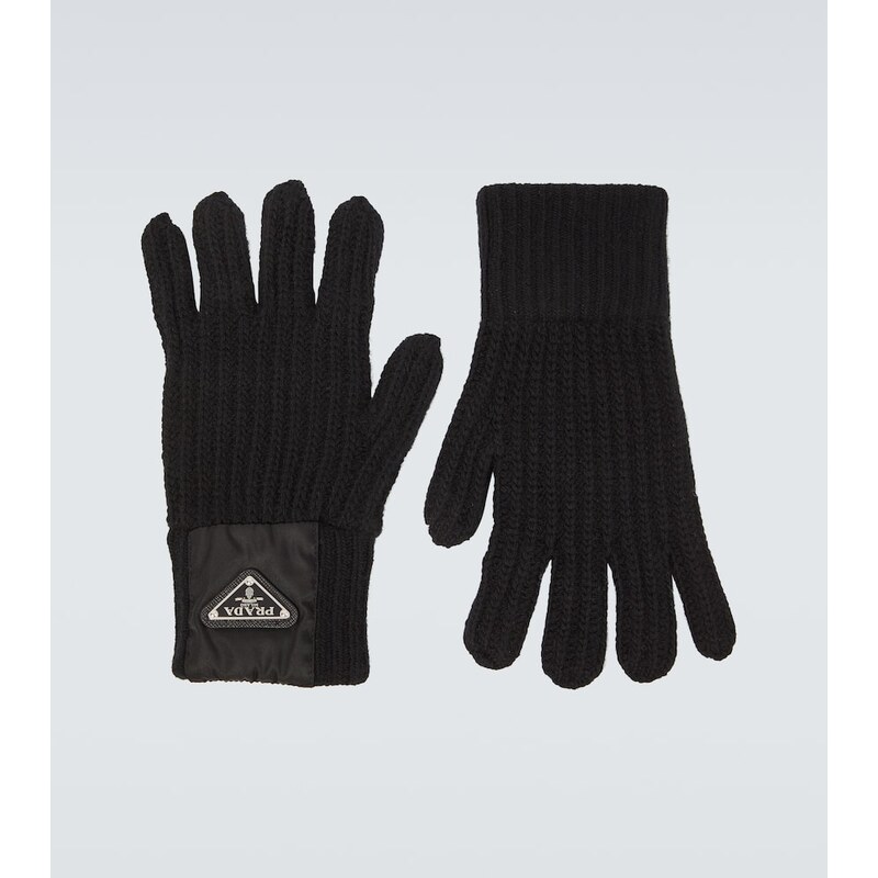 Prada Ribbed-knit wool and cashmere gloves 67950445