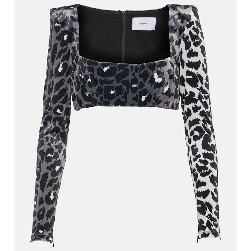 Alex Perry Leopard-print velvet crop top 67929782