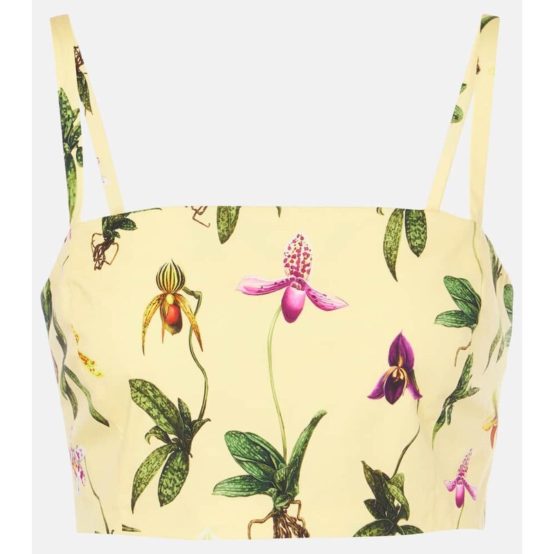 Oscar de la Renta Floral cotton-blend poplin crop top 68377651