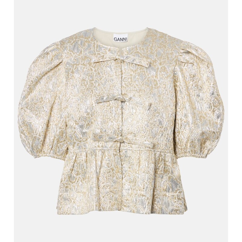 Ganni Puff-sleeve brocade top 68234909