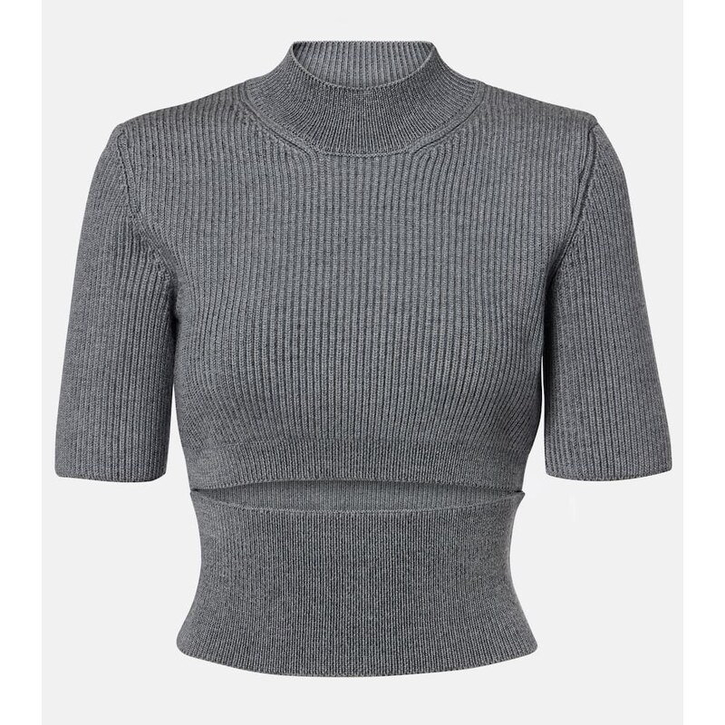 Alaia AlaÃ¯a Ribbed-knit cutout wool-blend top 67992270